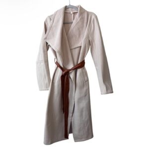 Hem & Thread Cream Trench Coat with Brown Belt Large